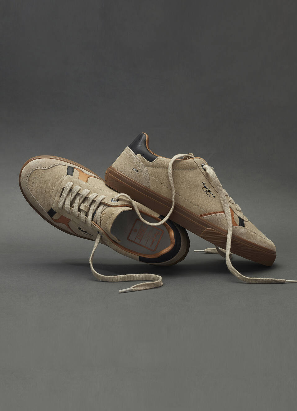 Men Beige Suede Leather Sneakers With Anti-skid Rubber Sole, , large image number 0