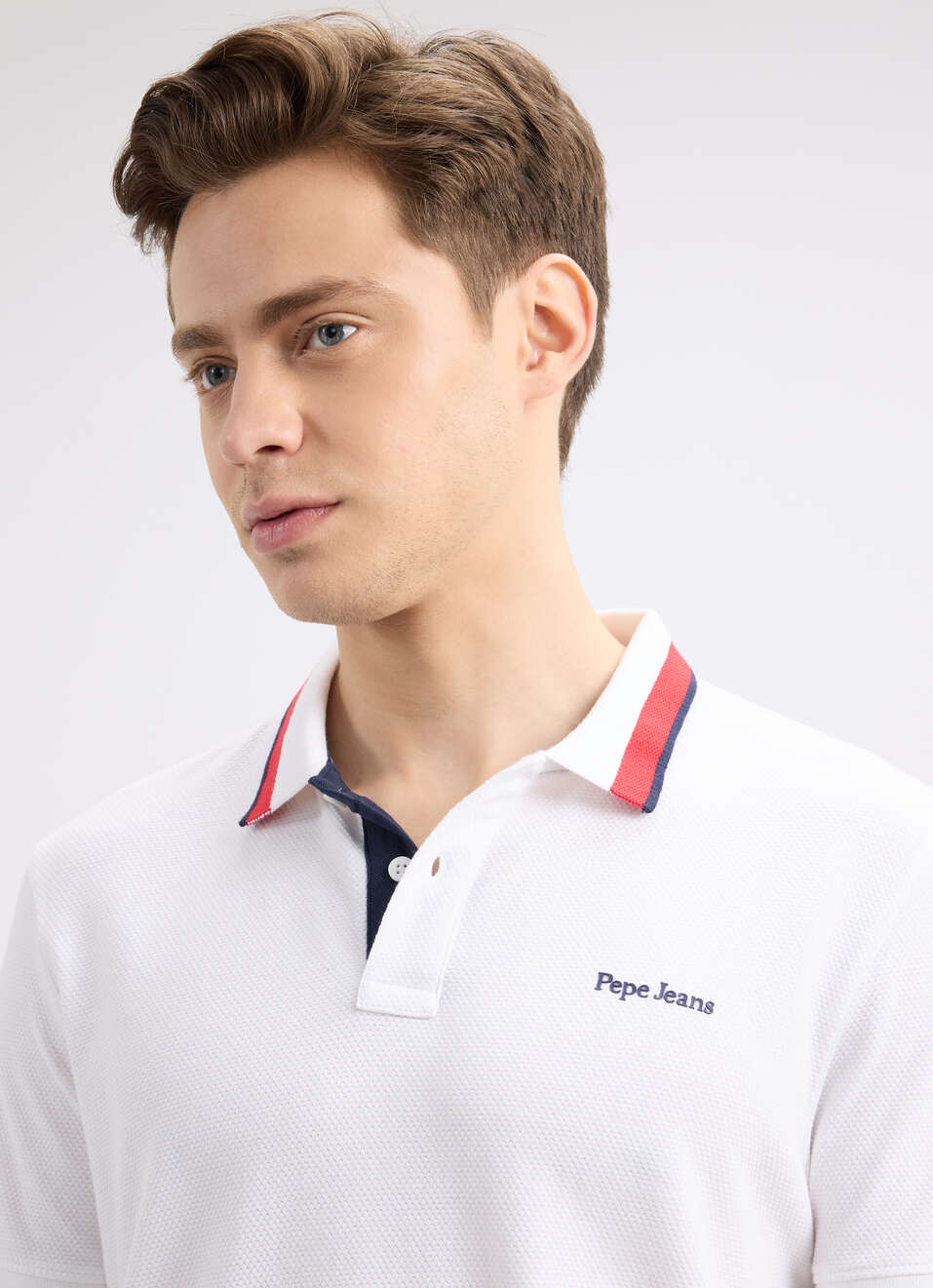 Men White Branded Collar Short Sleeve Polo, , large image number 4