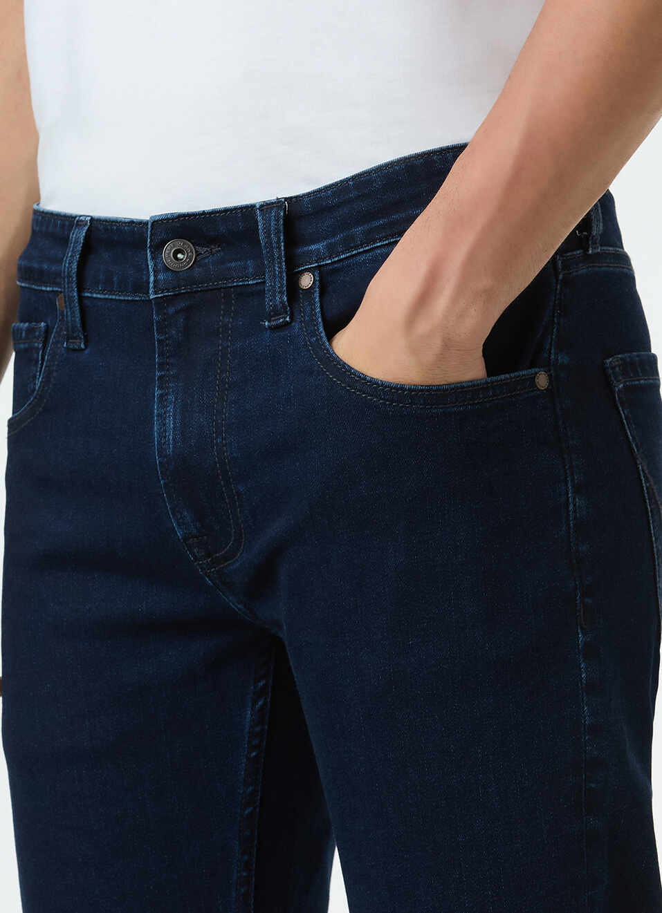 Men Navy Blue Mid Rise Slim Fit Stretchable Jeans, , large image number 4