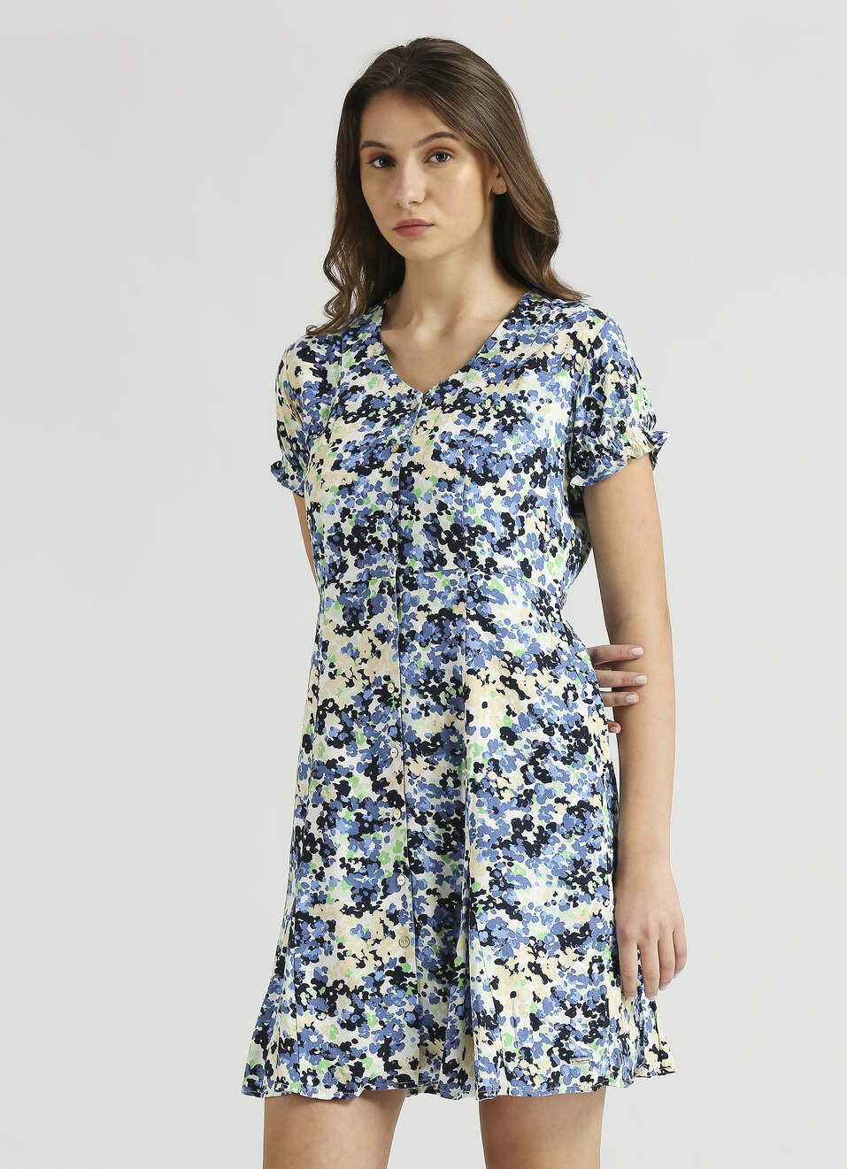 Off White Floral Print Puff Sleeve Dress, , large image number 3