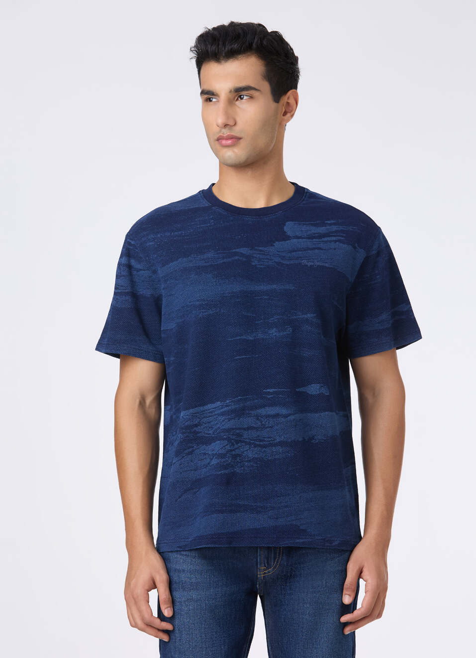 Men Blue All Over Print Relaxed Short Sleeve T-shirt, , large image number 1