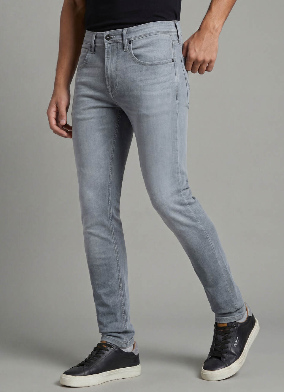 Men Grey Mid Rise Slim Fit Gymindigo Jeans, , large image number 0