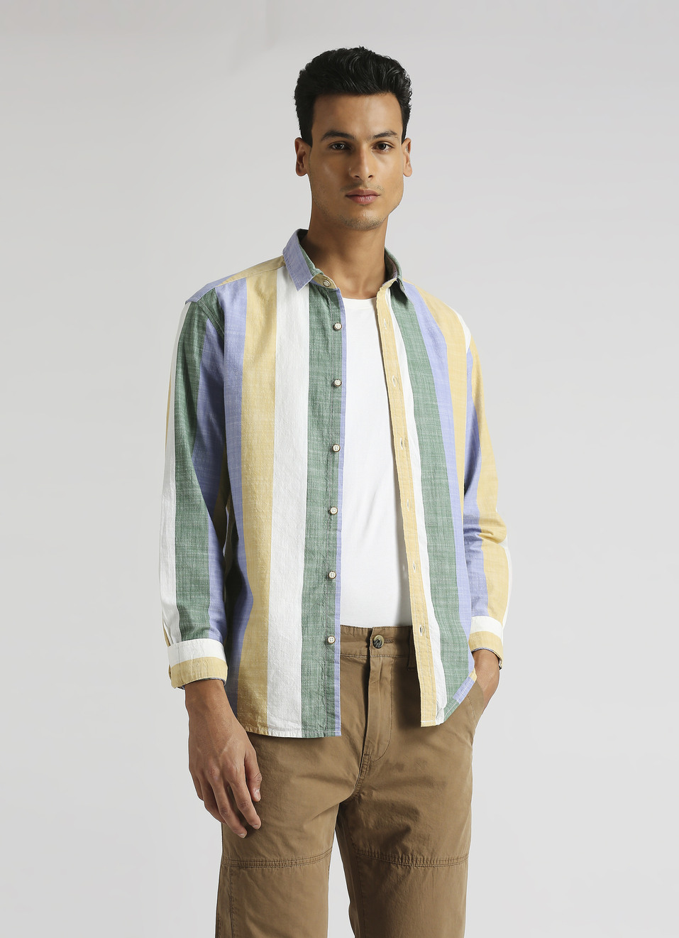Yellow Broad Stripes Long Sleeve Shirt, , large image number 0