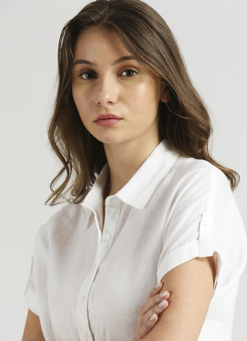 White Linen Epaulette Extended Sleeve Shirt, , large image number 4