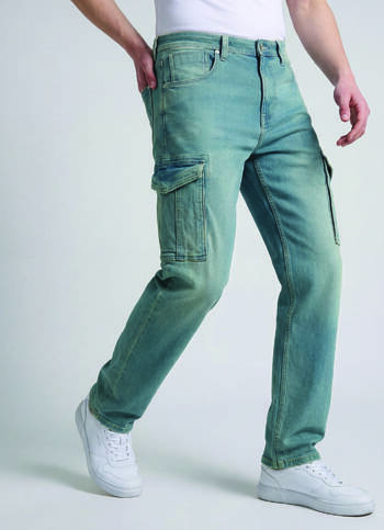 Men Blue Straight Fit Mid Rise Cargo Jeans