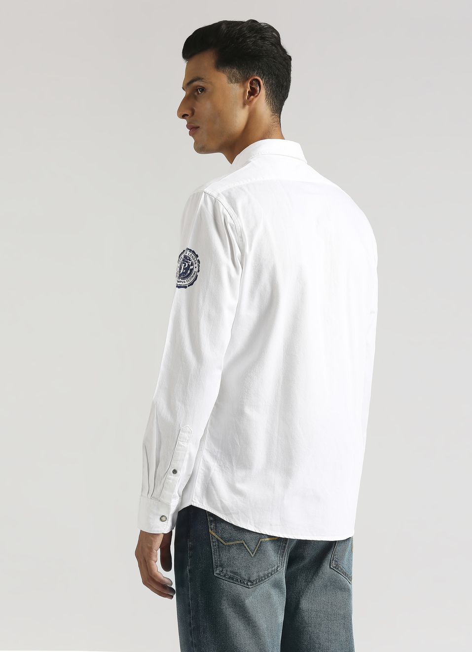 White Brand Print Ecru Snap Button Long Sleeve Shirt, , large image number 2