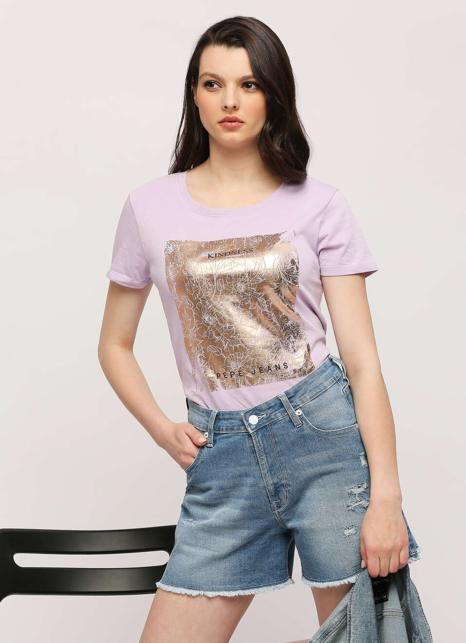Lilac Round Neck Short Sleeve T-shirt, , large image number 6