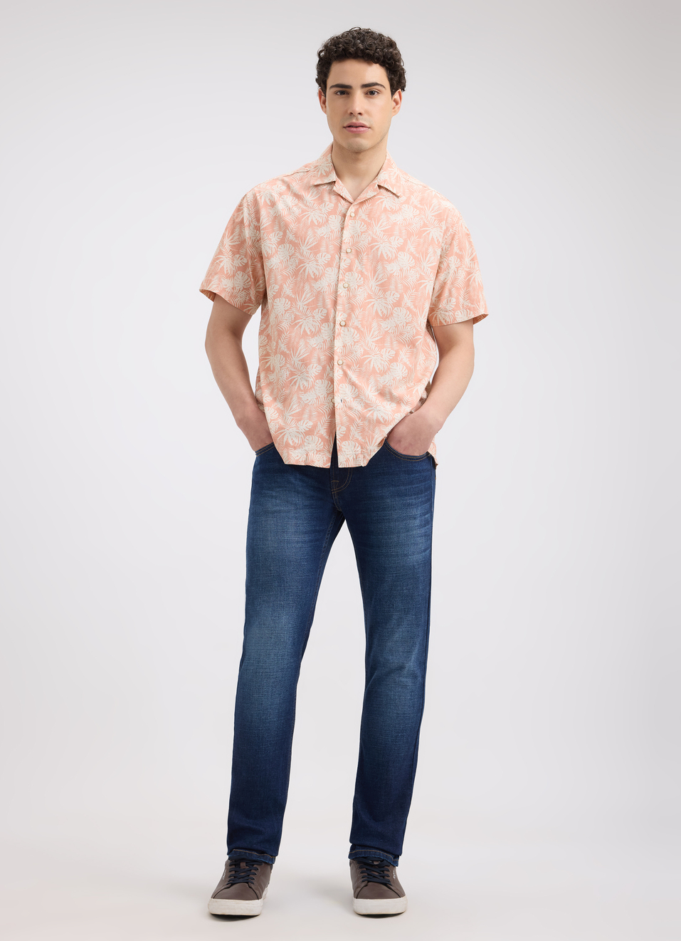 Men Orange Resort Collar Short Sleeve Shirt, , large image number 5