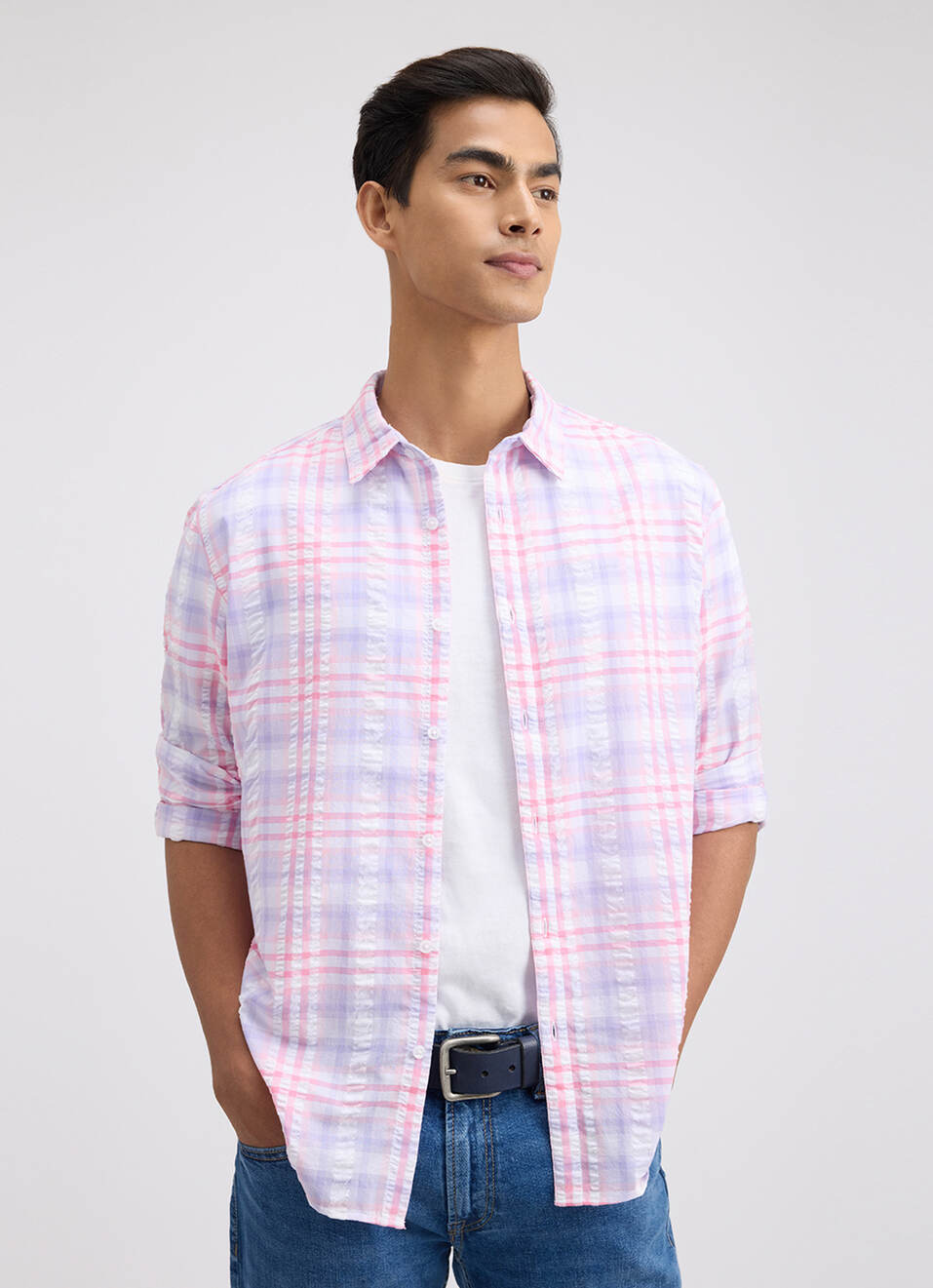 Men Purple Minimal Full Sleeve Shirt, , large image number 0