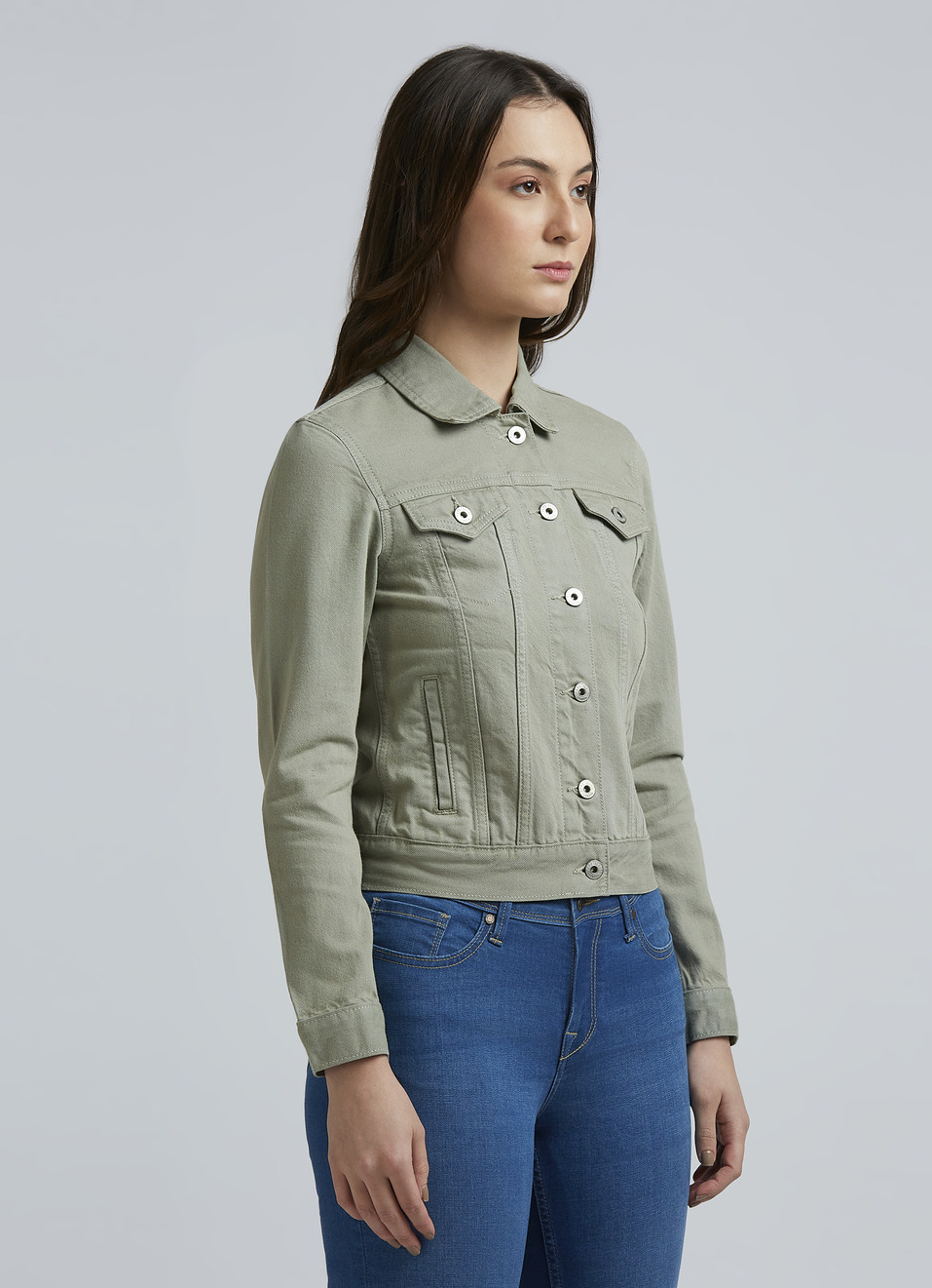 Green Full Sleeve Denim Jacket, , large image number 3