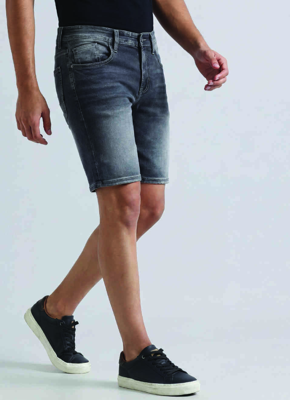 Black Mid Waist Denim Shorts, , large image number 0