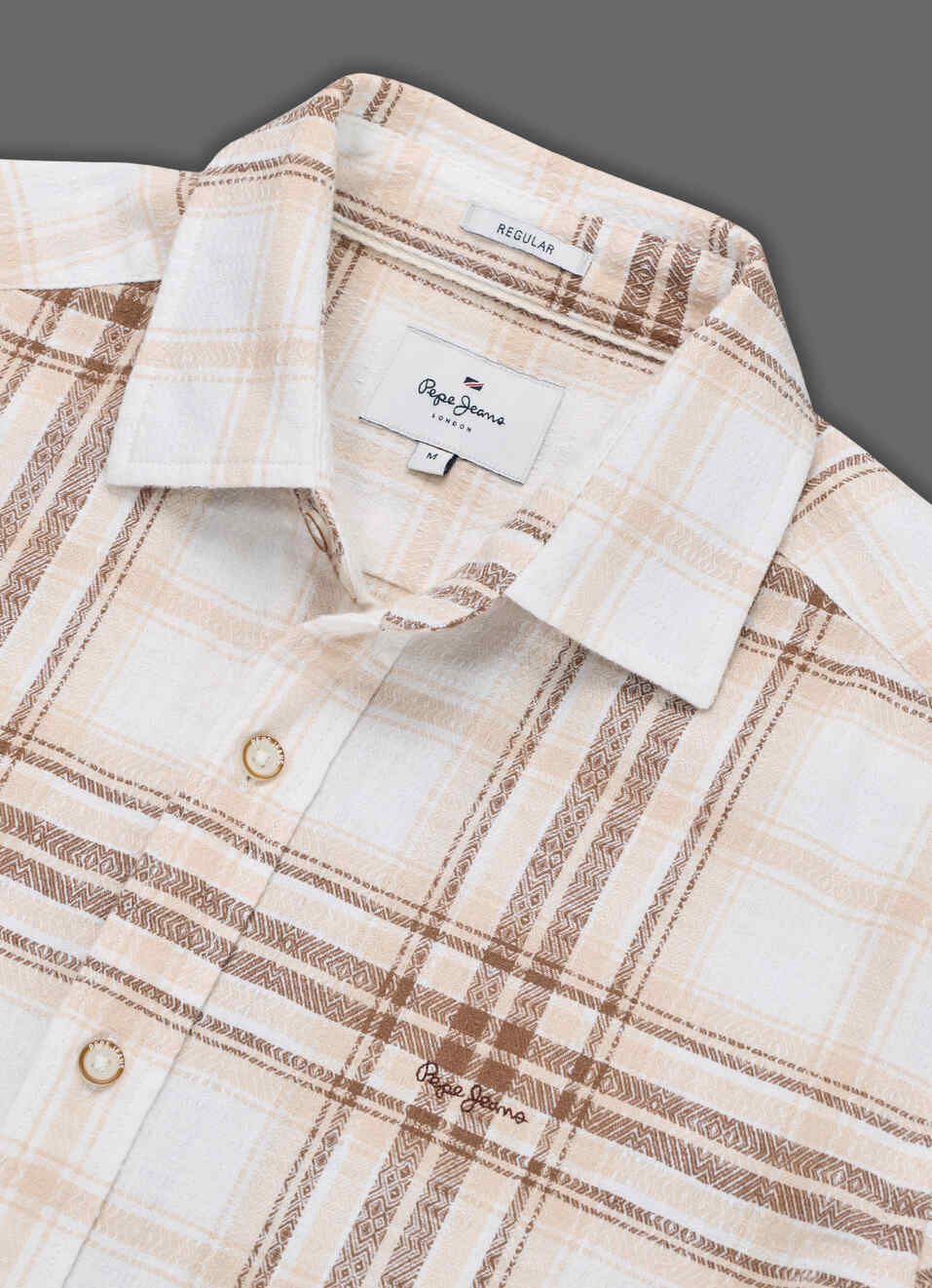 Men Beige Checked Dobby Long Sleeve Shirt, , large image number 3