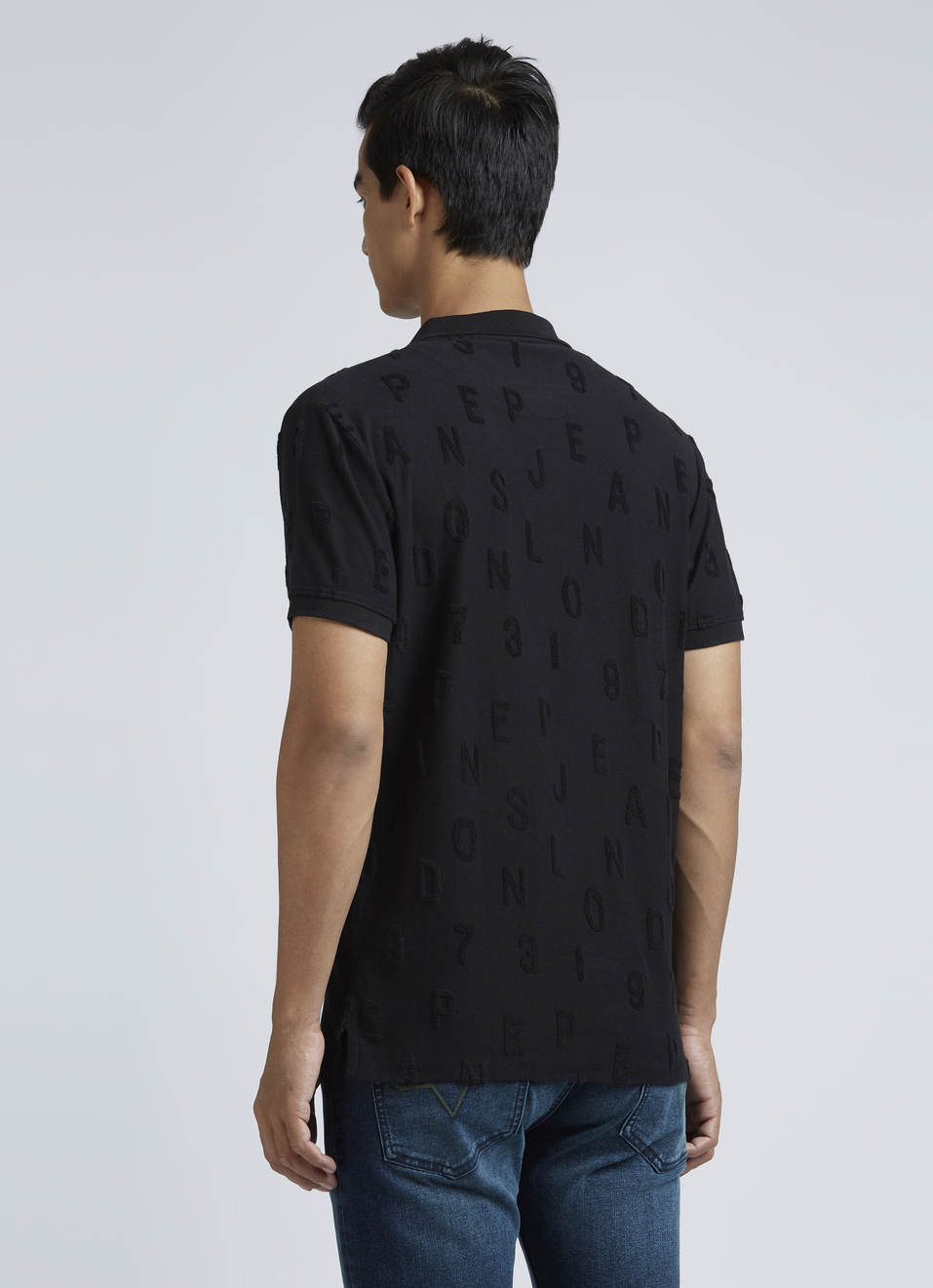 Black Typographic Print Short Sleeve Polo, , large image number 2