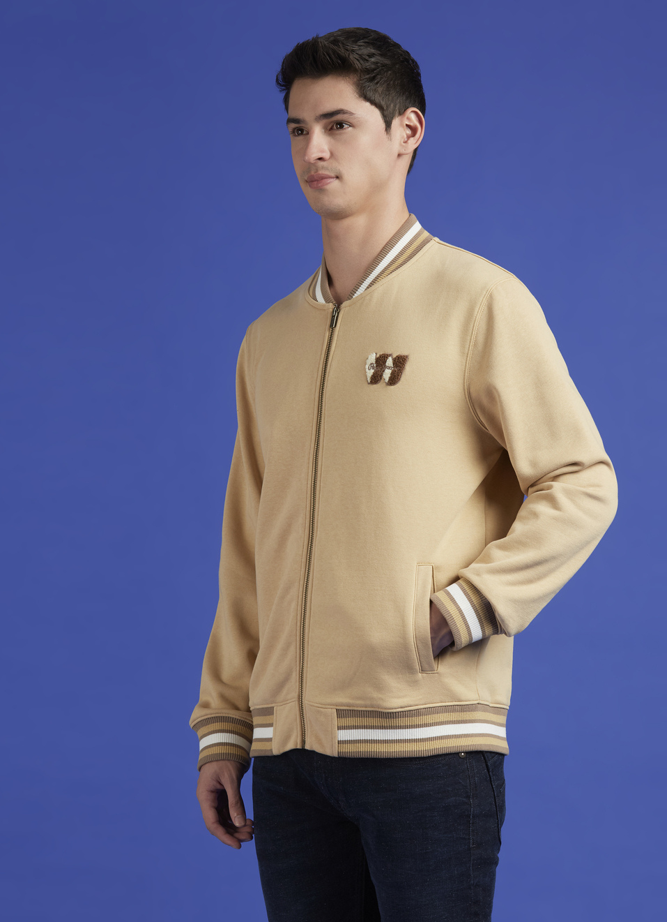 Beige Embroidered Back Print Full Sleeve Sweatshirt, , large image number 3