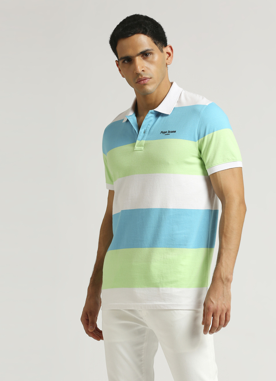 Green Summer Stripes Short Sleeve Polo, , large image number 3