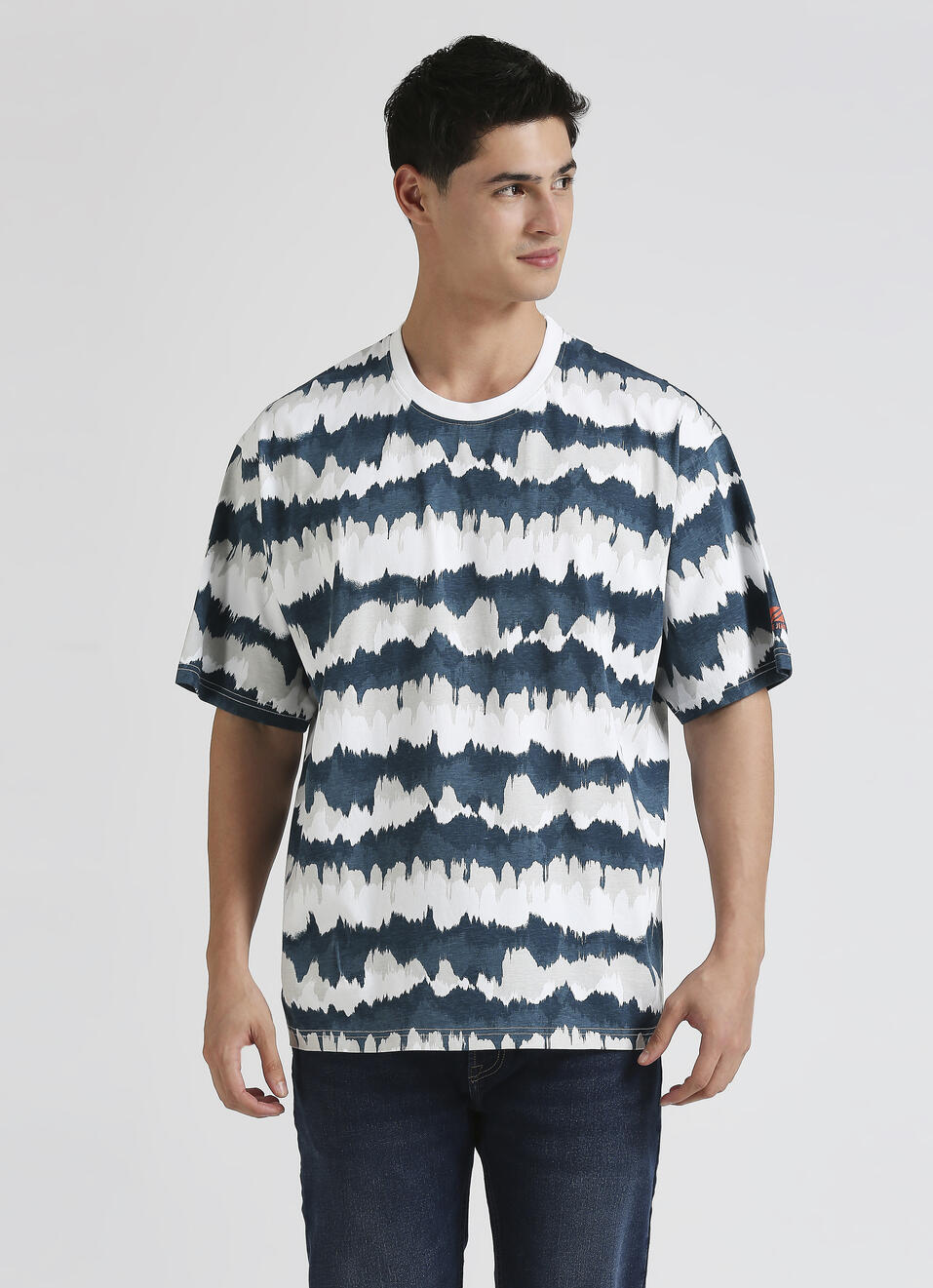 Teal Tie Dye Printed Short Sleeve Oversized T-shirt, , large image number 0