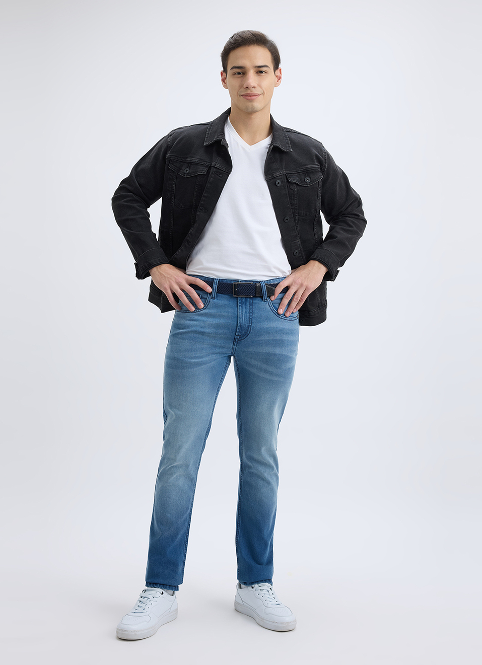 Men Blue Slim Fit Mid Rise Jeans , , large image number 6