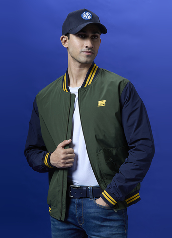 Olive Colour Block Full Sleeve Jacket