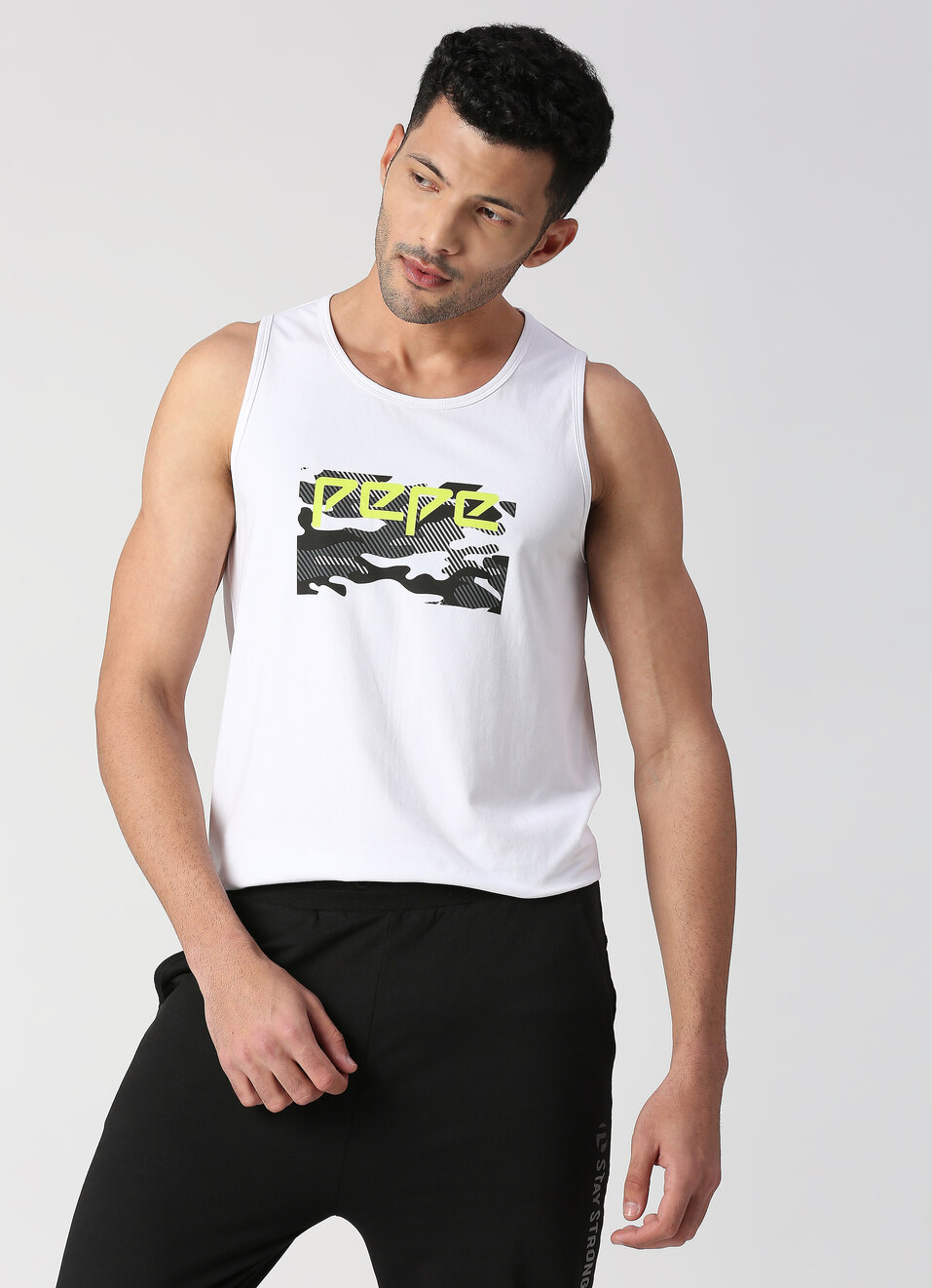 White Placement Print Muscle tee, , large image number 0