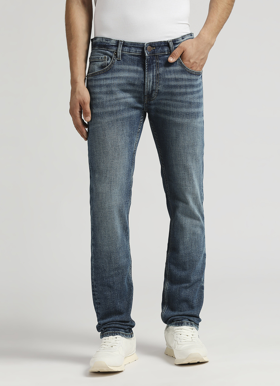 Vapour Blue Mid Rise Slim Fit Jeans, , large image number 2