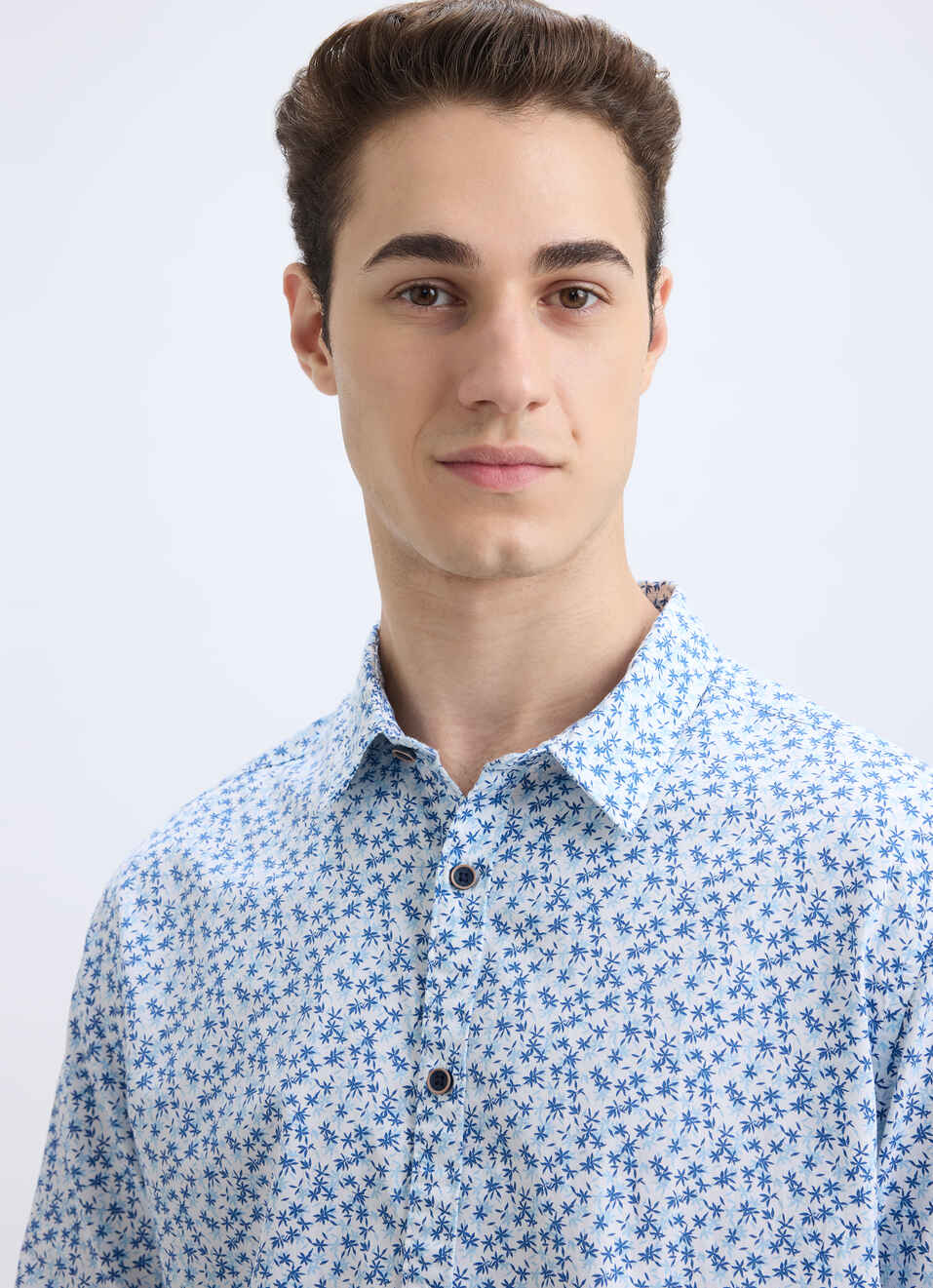 Men Blue Floral Print Full Sleeve Shirt, , large image number 4