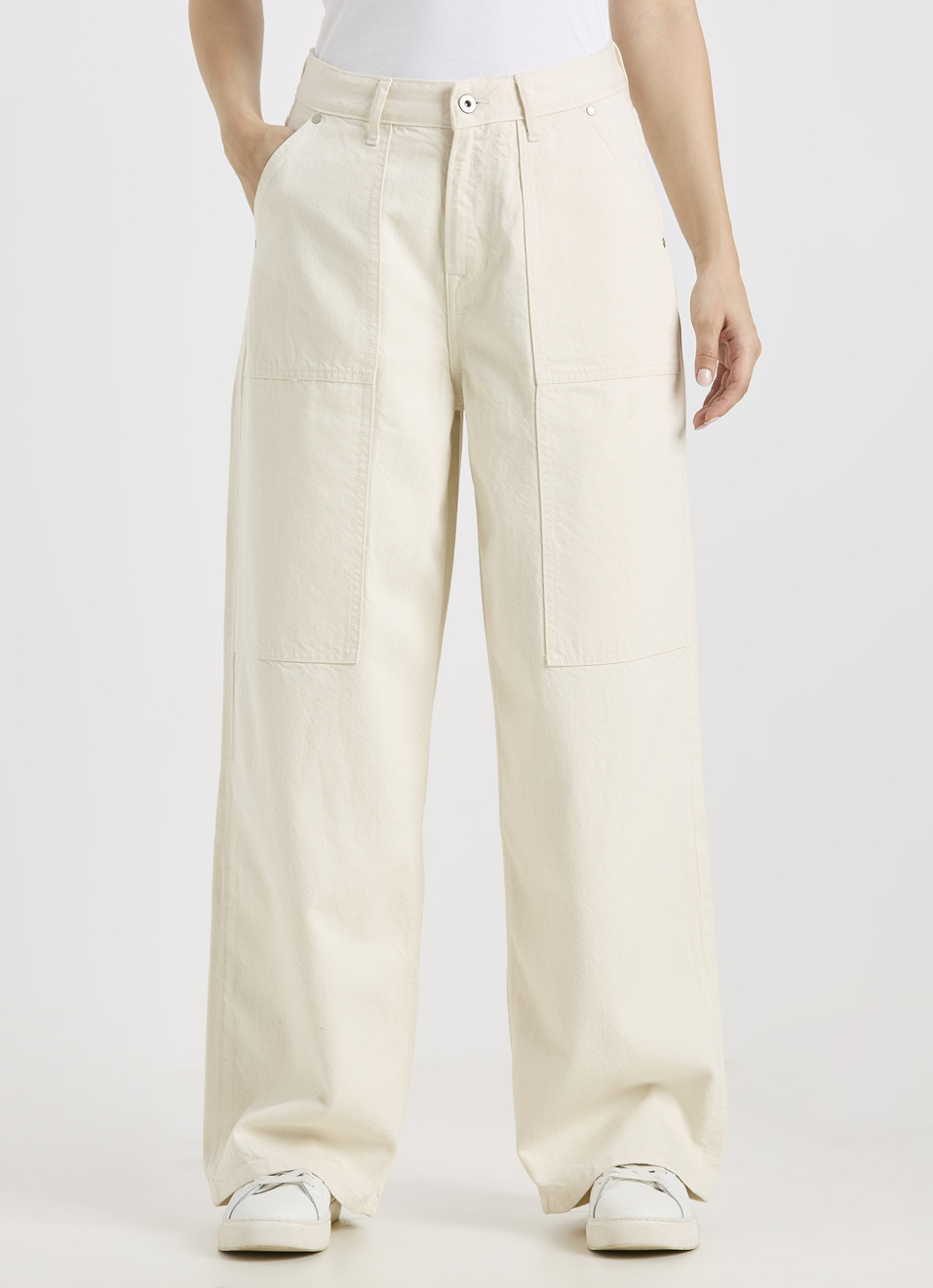 Women Straight Fit High Rise Cargo Jeans, , large image number 1