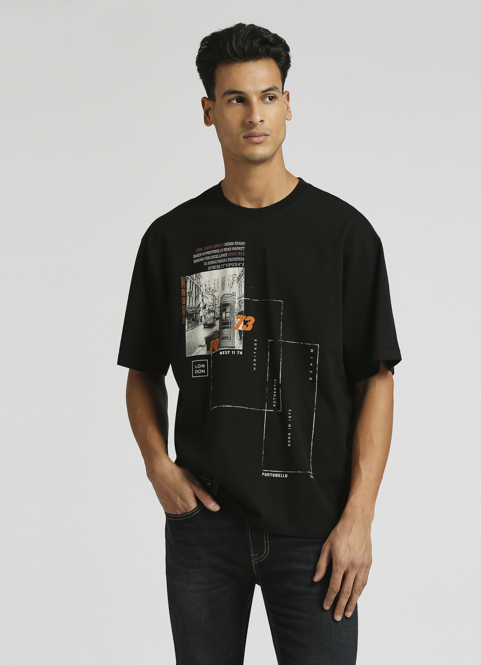 Black Oversized Photographic Print Short Sleeve T-shirt, , large image number 0