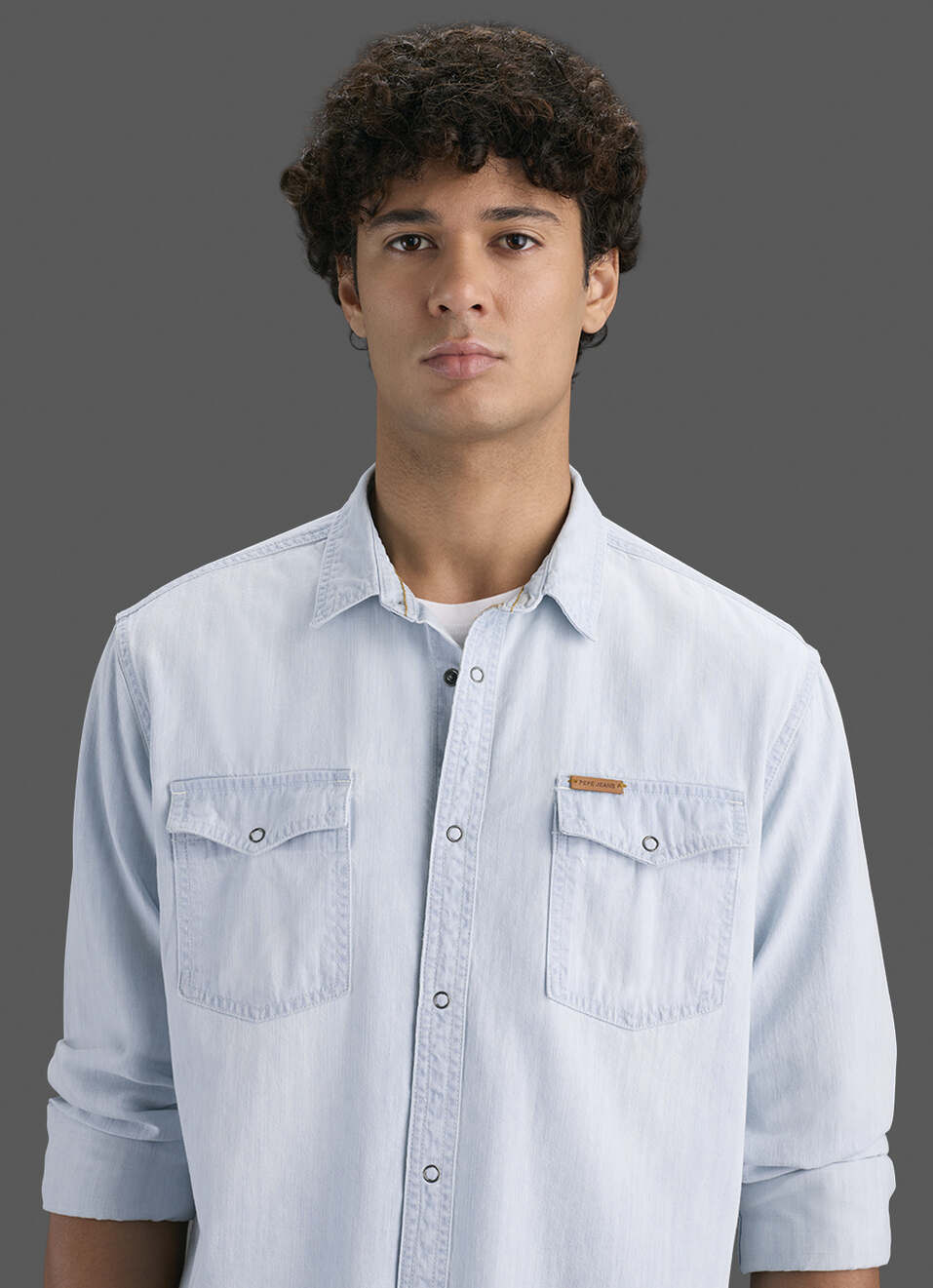 Men Light Blue Denim Long Sleeve Shirt, , large image number 4