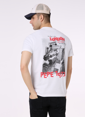 Men White Back Graphic Print Short Sleeve T-shirt