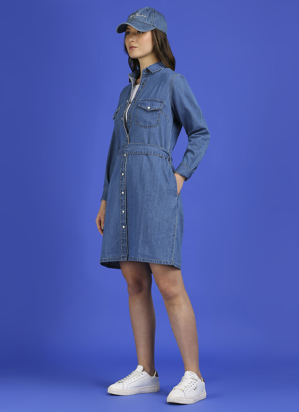Blue Full Sleeve Shirt Dress, , large image number 0
