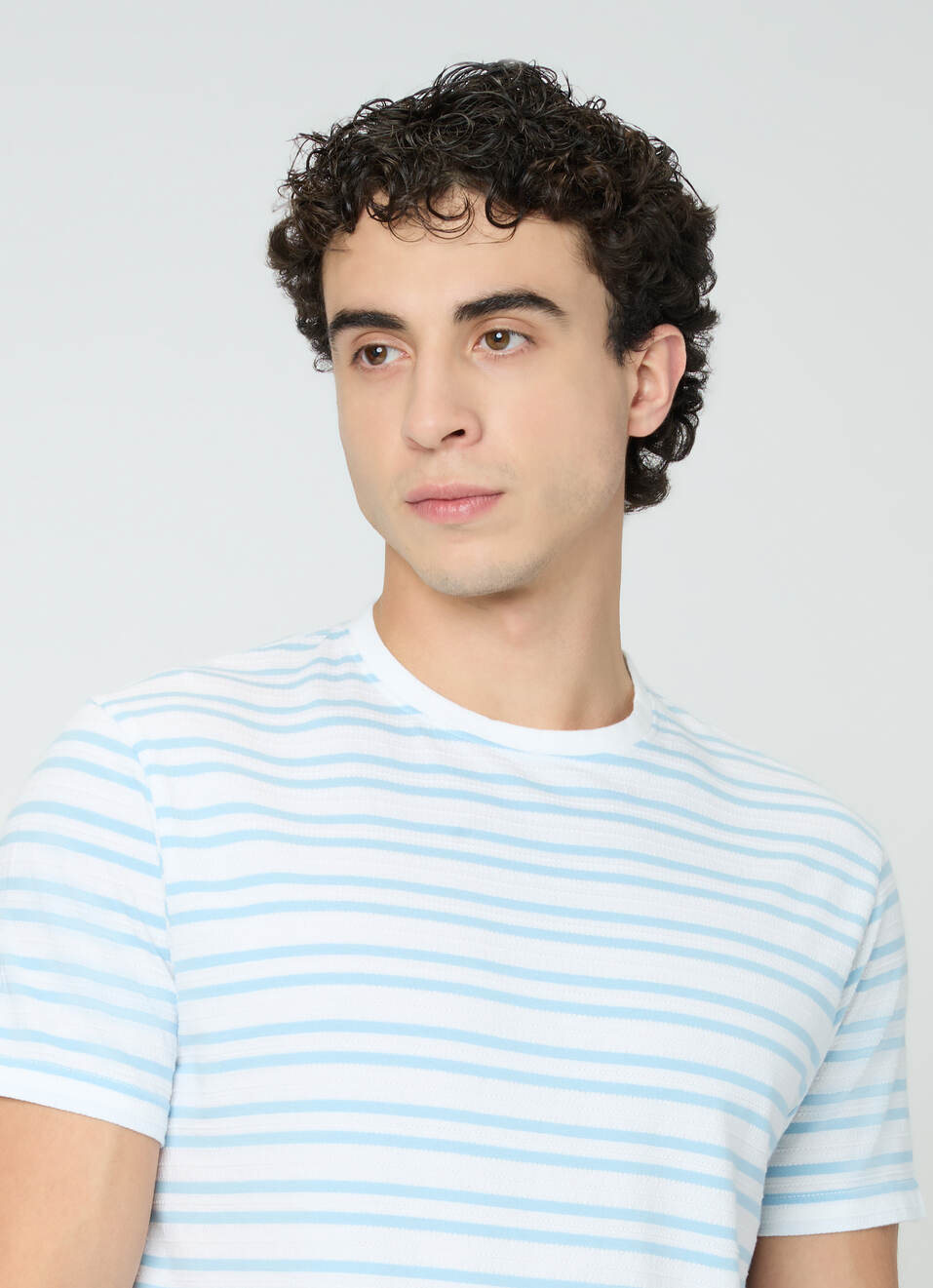 Men Sky Blue Striped Slim Fit T-shirt, , large image number 4