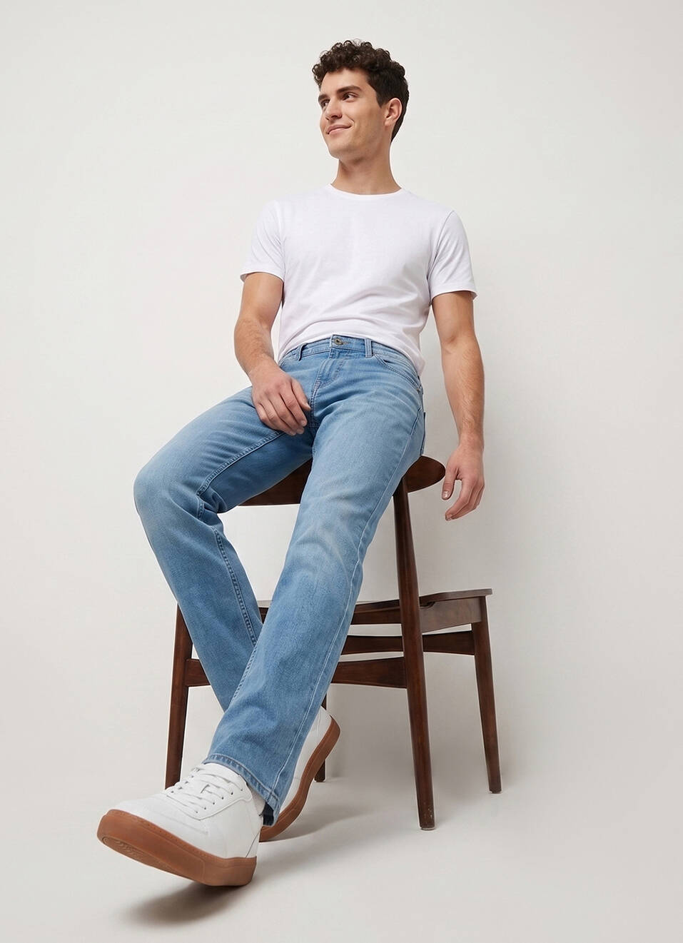 Men Blue Straight Fit Mid Rise Stretchable Jeans, , large image number 1