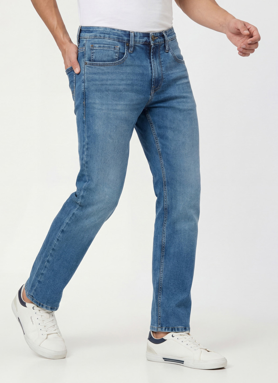 Men Blue Mid Rise Straight Fit All Clima Jeans, , large image number 0