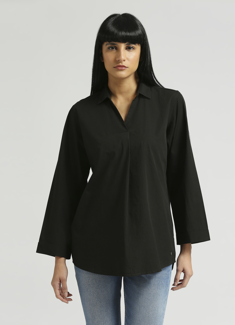 Black Bell Sleeve Shirt, , large image number 1