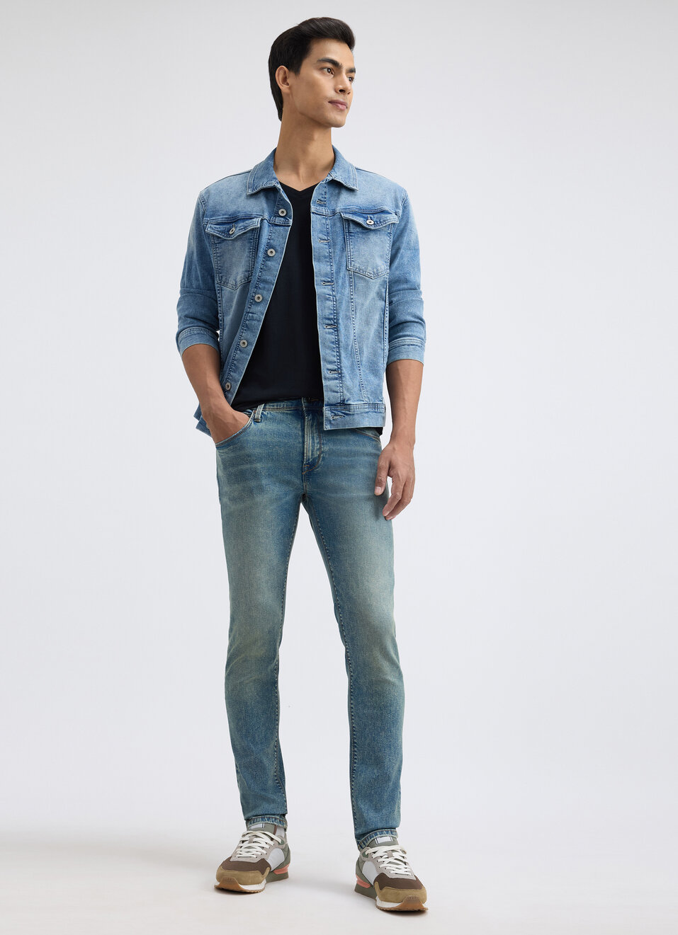 Men Blue Low Rise Tapered Powerflex Jeans, , large image number 0