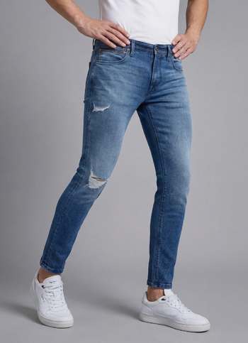 Men Blue Skinny Fit Mid Rise Distressed Jeans 