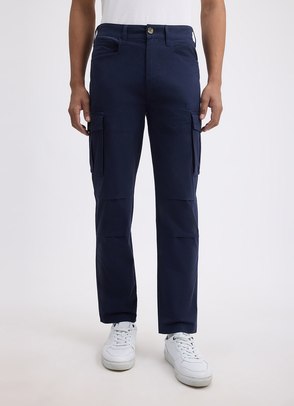 Men Blue Mid Rise Stretch Cargo, , large image number 5
