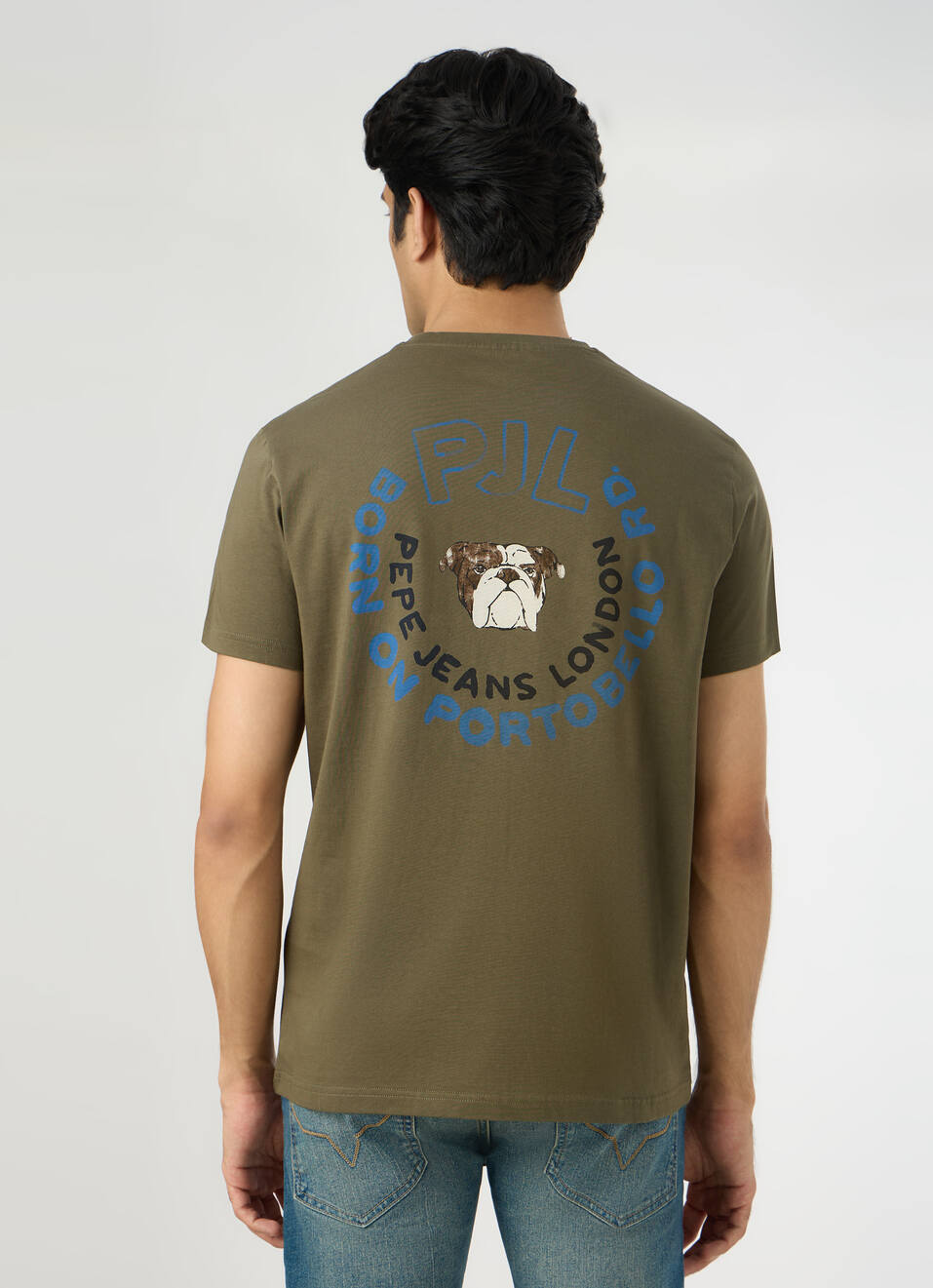 Men Olive Green Slim Back Print T-shirt, , large image number 2