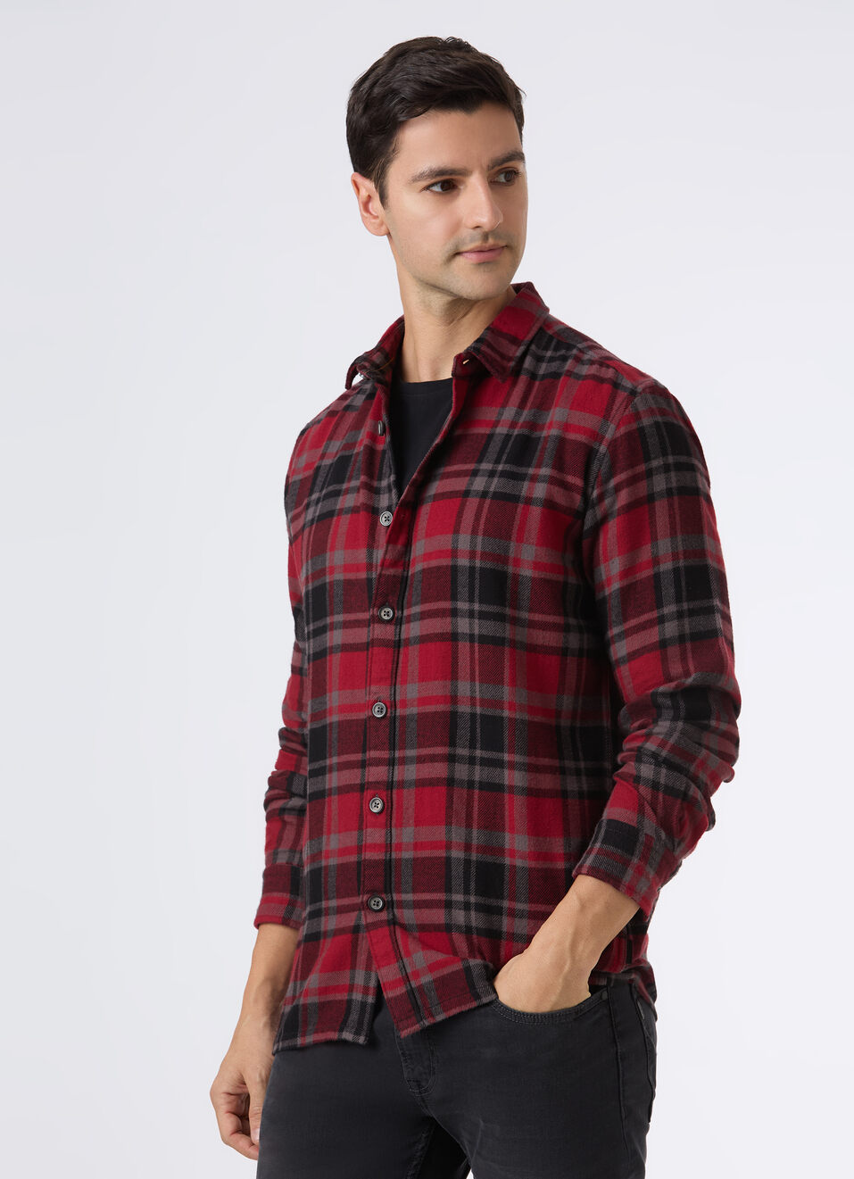 Men Red Check Regular Full Sleeve Shirt, , large image number 0