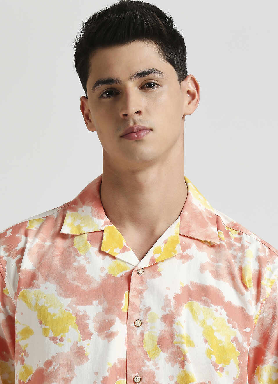 Peach Tie And Dye Print Short Sleeve Shirt, , large image number 4