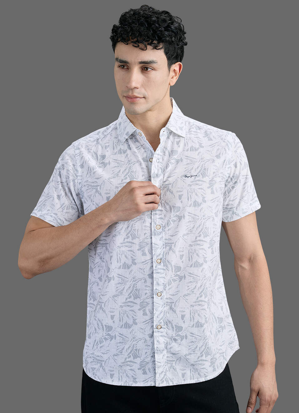 Men Grey Printed Short Sleeve Shirt, , large image number 5