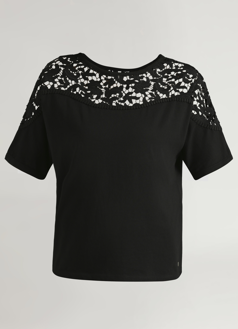 Black Lace Detail Extended Shoulder Top, , large image number 6