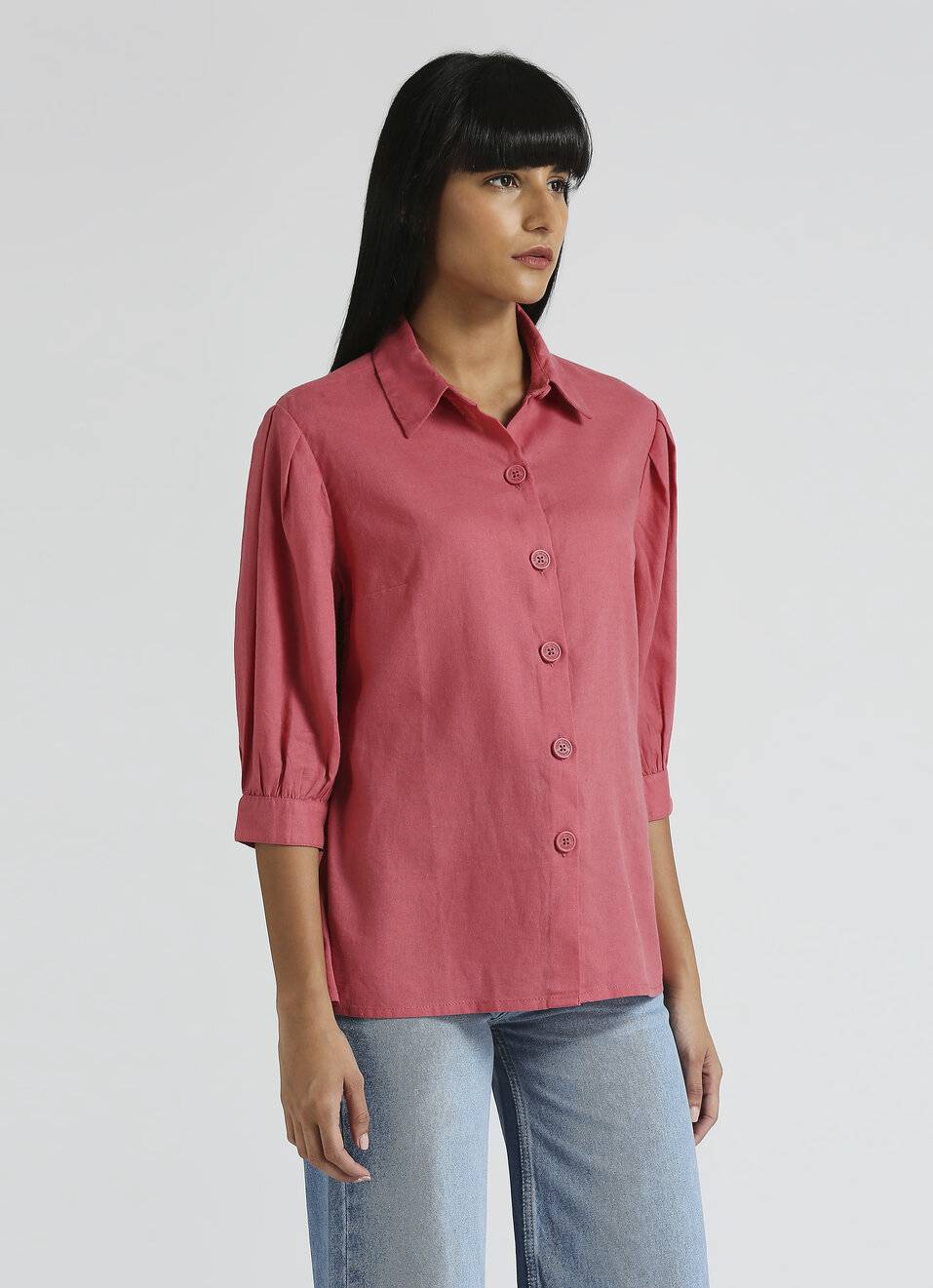 Pink Linen Puff Sleeve Shirt, , large image number 3