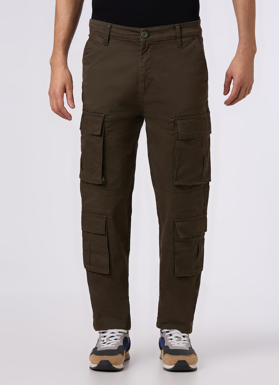 Men Dark Olive Multi-pocket Utility Design Cargo Pants, , large image number 1