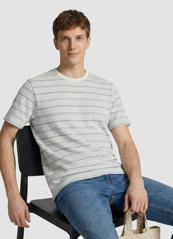 Men White Striped Relaxed Fit Short Sleeve T-shirt