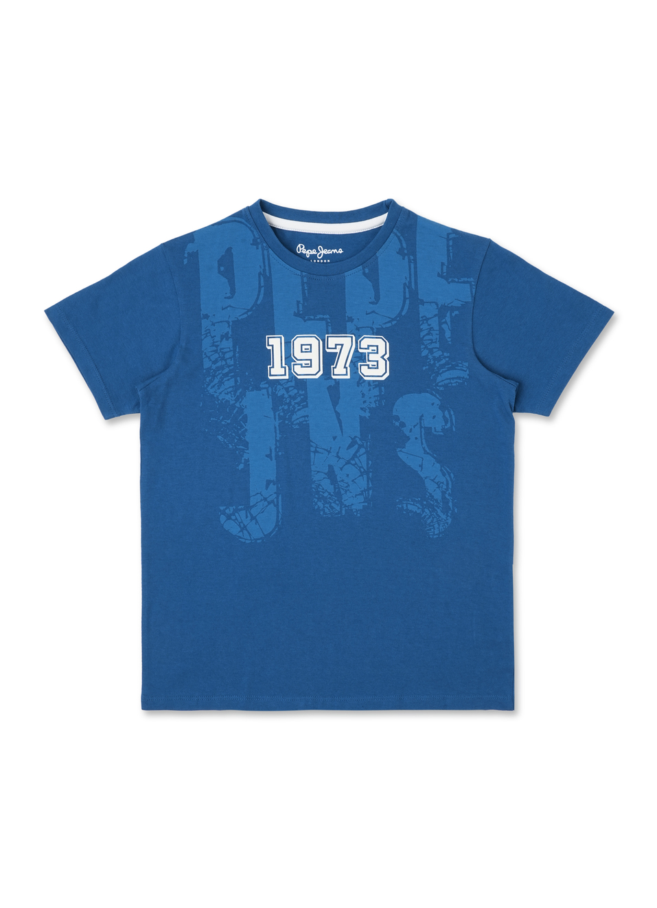 Boys Royal Blue Distressed Brand Print Short Sleeve T-shirt, , large image number 0