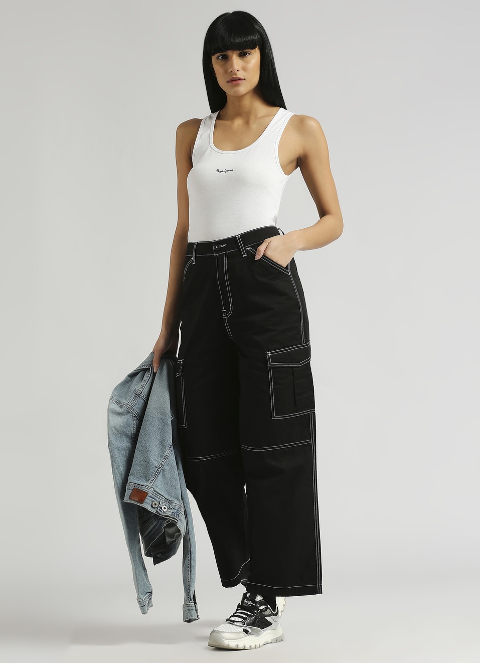 Jet Black High Waist Loose Fit Pants, , large image number 0
