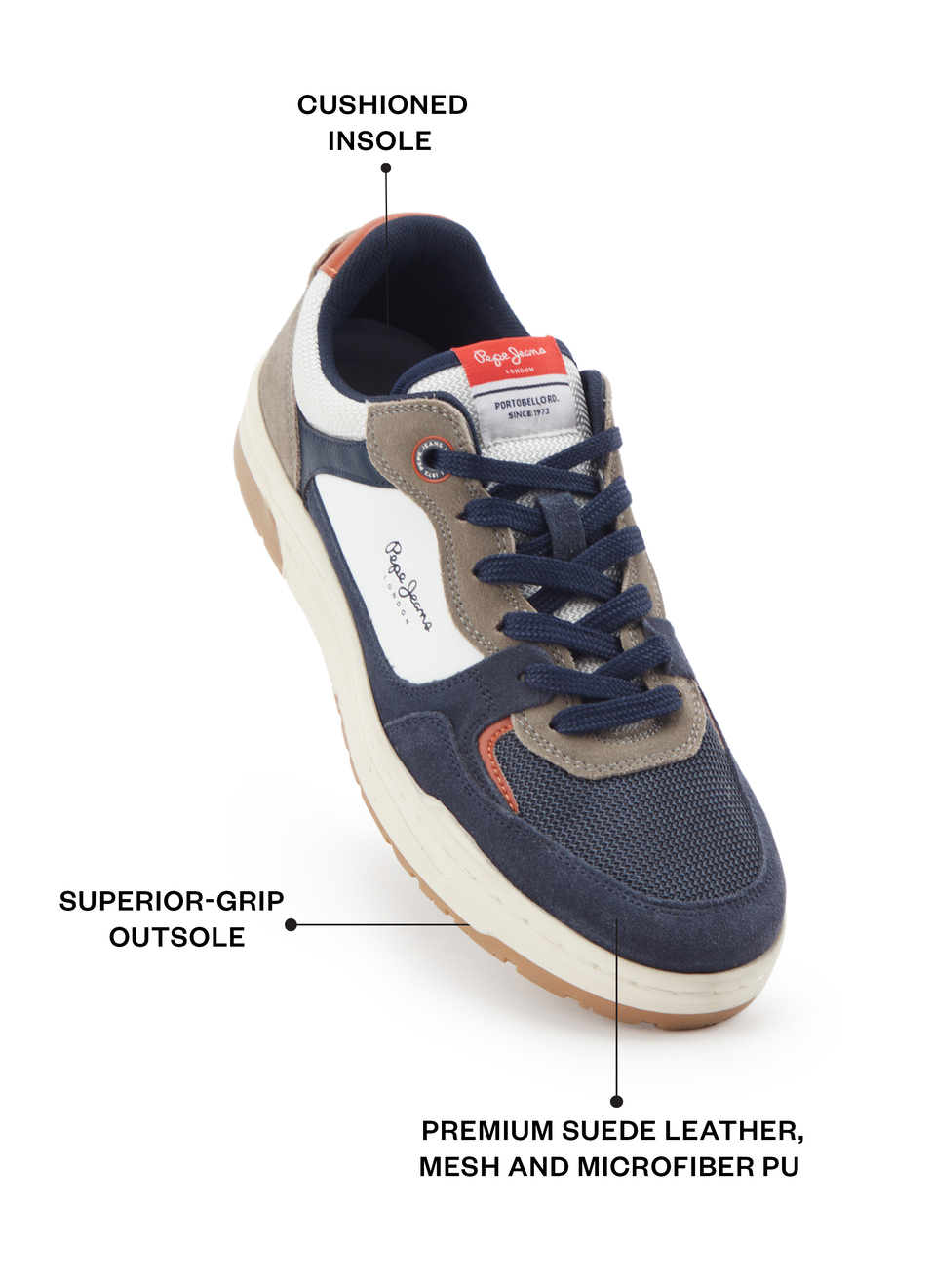 Navy And Grey Retro Anti-skid Cupsole Sneakers, , large image number 1
