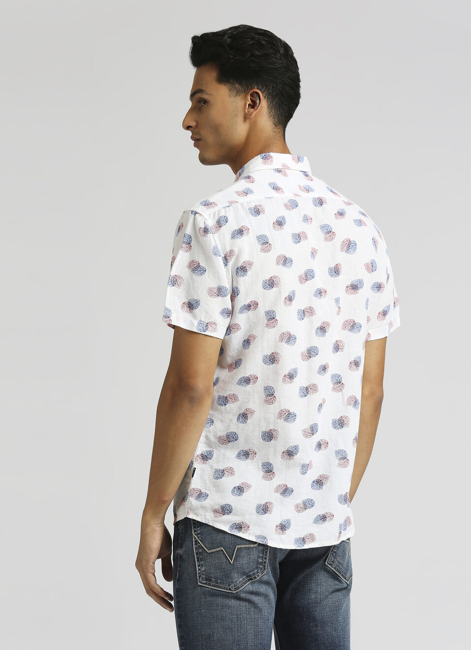 Sky Blue All Over Printed Linen Short Sleeve Shirt, , large image number 2