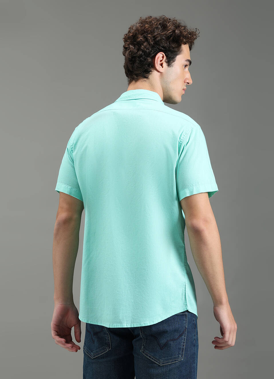 Men Blue Solid Short Sleeve Shirt, , large image number 6
